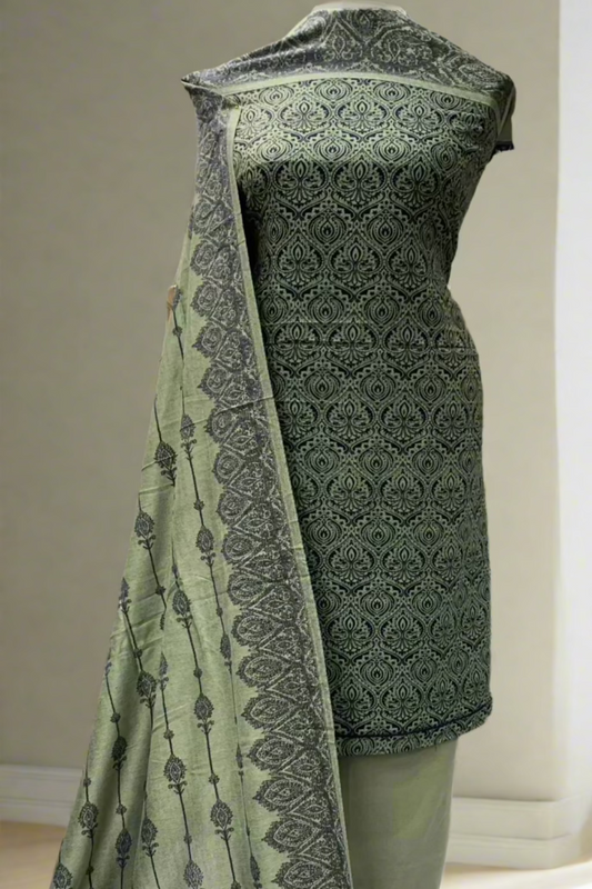 186 Floral Printed Alpine 3pc Warm Unstitched Suit with Border