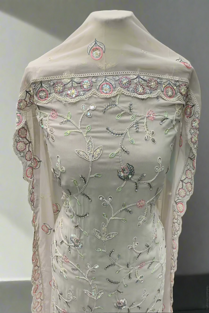 5643 Floral Embroidery Sequin Chiffon 4pc Unstitched Suit