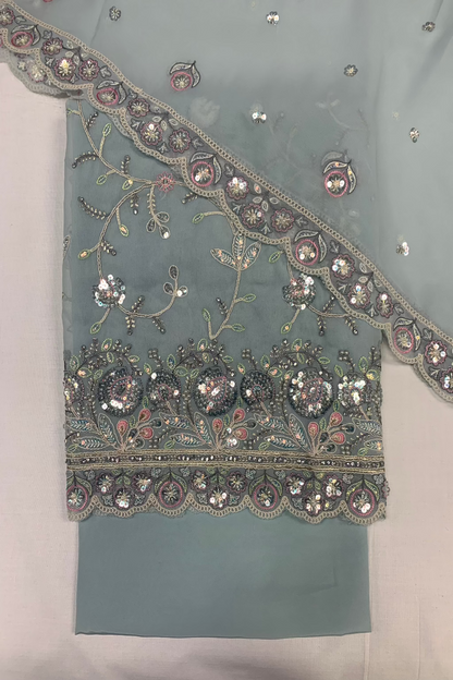 5643 Floral Embroidery Sequin Chiffon 4pc Unstitched Suit
