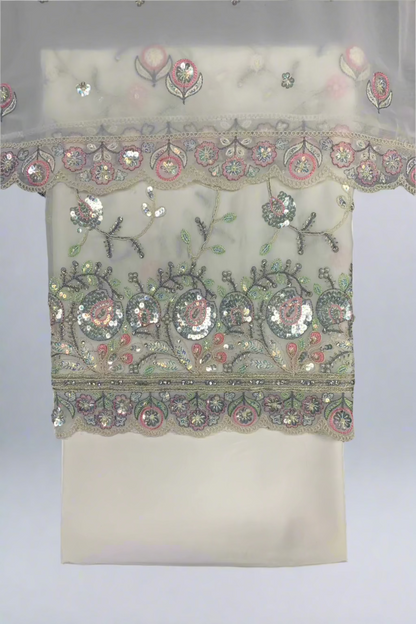 5643 Floral Embroidery Sequin Chiffon 4pc Unstitched Suit