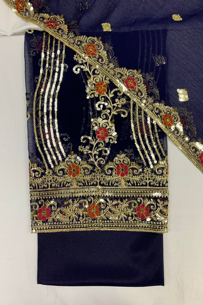 D25 Sequin Embroidery Crinkle Chiffon 4pc Unstitched Suit