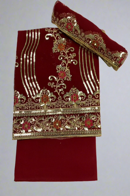 D25 Sequin Embroidery Crinkle Chiffon 4pc Unstitched Suit