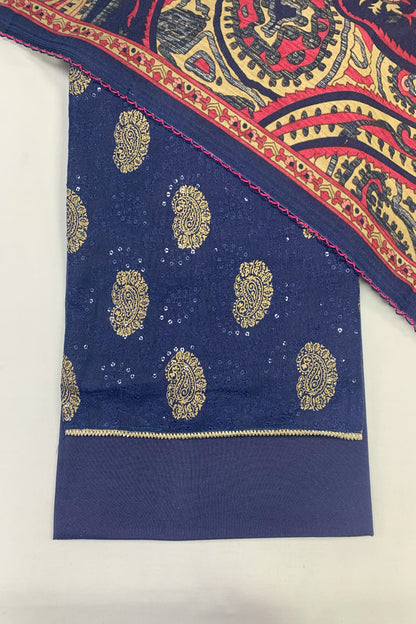 1265 Paisley Print Sequin Alpine 3pc Warm Unstitched Suit