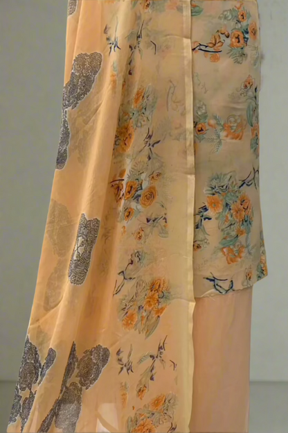 5968 Unstitched Crepe Flower Print 3pc Ladies Suit