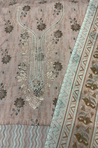 9904 Floral Print Embroidery Neckline Cotton 3pc Unstitched Suit