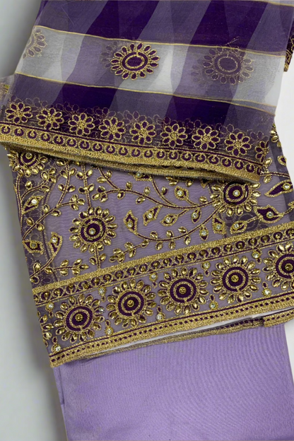 D101 Gold Embroidery Organza 4pc Unstitched Party Suit