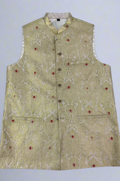 MW4 Men's Fashion Gold Zari Banarsi Waistcoat