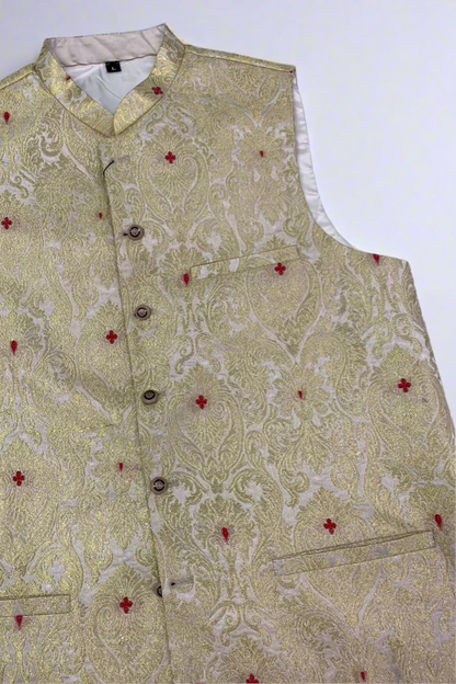MW4 Men's Fashion Gold Zari Banarsi Waistcoat