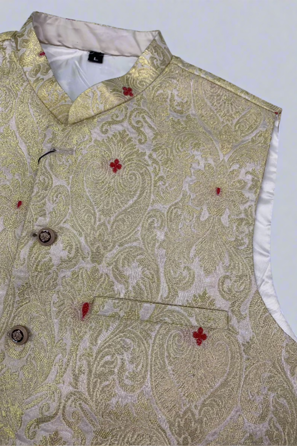 MW4 Men's Fashion Gold Zari Banarsi Waistcoat