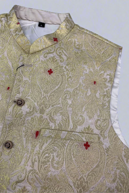 MW4 Men's Fashion Gold Zari Banarsi Waistcoat
