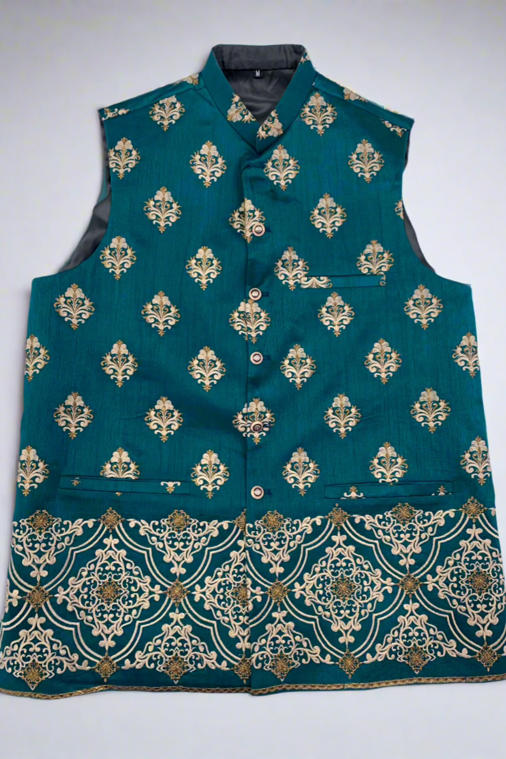 MW5 Men's Fashion Teal Green Embroidered Banarsi Waistcoat