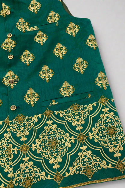 MW5 Men's Fashion Teal Green Embroidered Banarsi Waistcoat