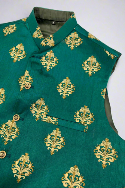 MW5 Men's Fashion Teal Green Embroidered Banarsi Waistcoat