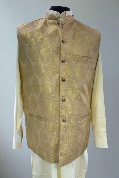 MW1 Gold Zari Men's Fashion Banarsi Waistcoat