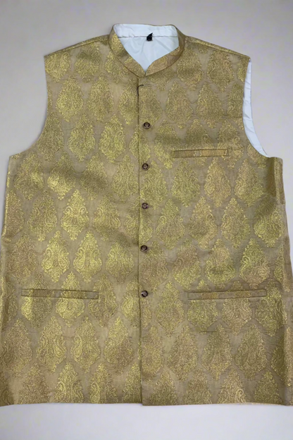 MW1 Gold Zari Men's Fashion Banarsi Waistcoat