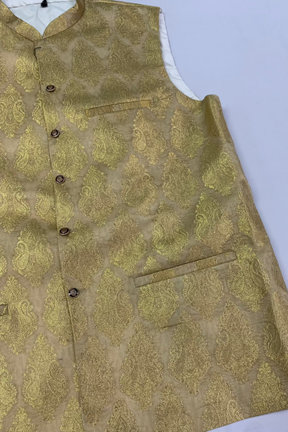 MW1 Gold Zari Men's Fashion Banarsi Waistcoat