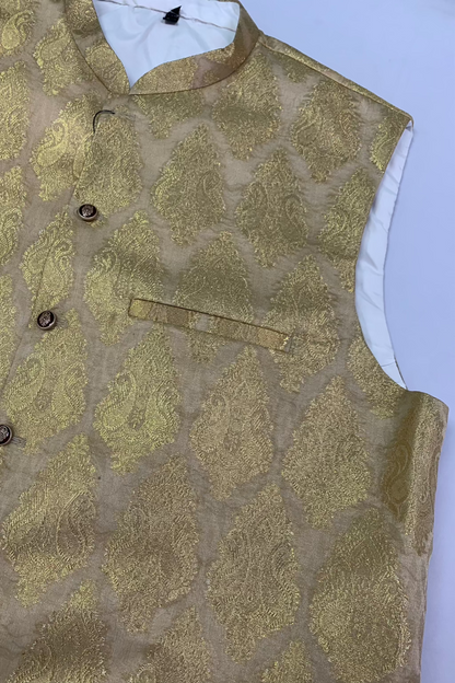 MW1 Gold Zari Men's Fashion Banarsi Waistcoat