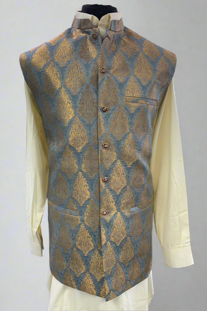 MW1 Gold Zari Men's Fashion Banarsi Waistcoat