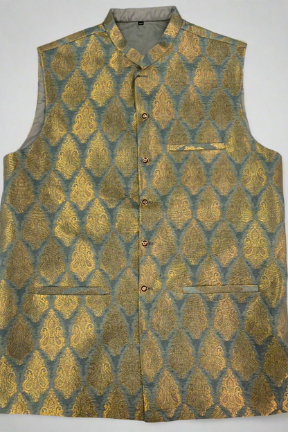 MW1 Gold Zari Men's Fashion Banarsi Waistcoat