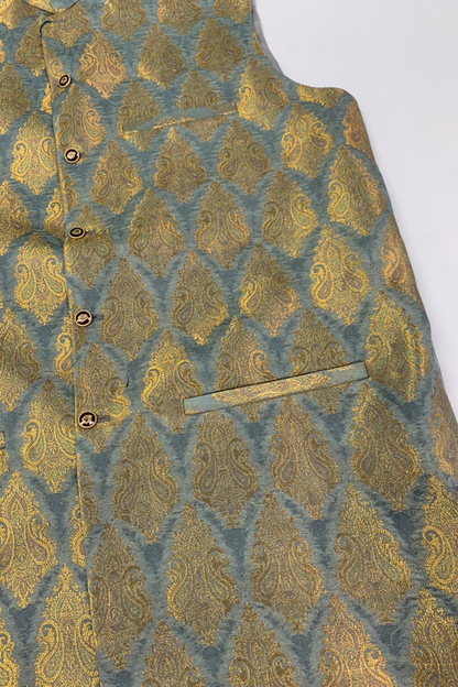 MW1 Gold Zari Men's Fashion Banarsi Waistcoat