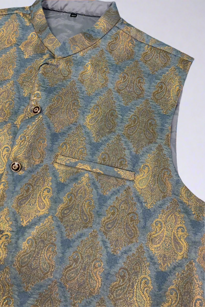 MW1 Gold Zari Men's Fashion Banarsi Waistcoat