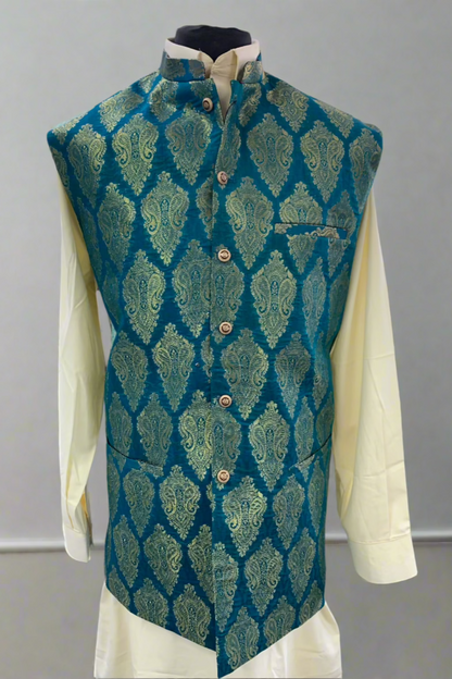 MW1 Gold Zari Men's Fashion Banarsi Waistcoat