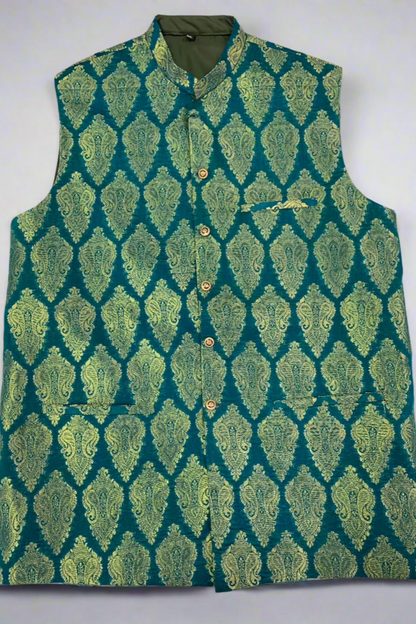 MW1 Gold Zari Men's Fashion Banarsi Waistcoat