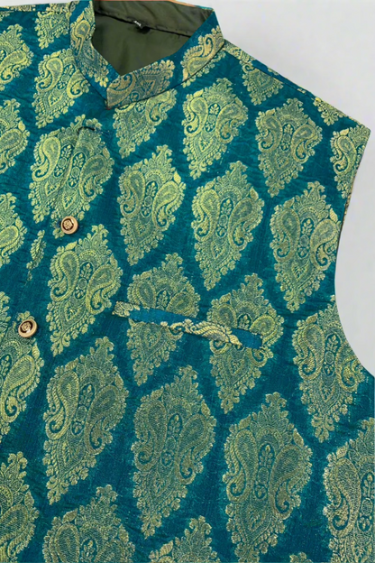 MW1 Gold Zari Men's Fashion Banarsi Waistcoat