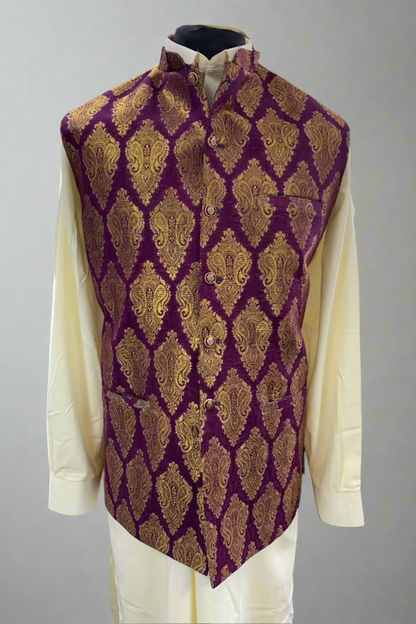 MW1 Gold Zari Men's Fashion Banarsi Waistcoat