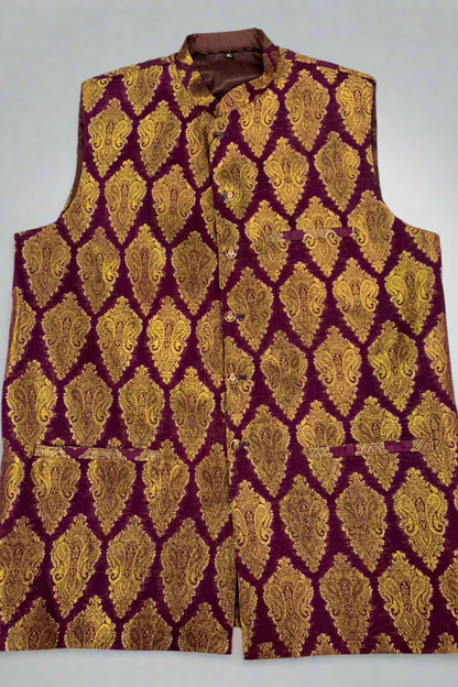 MW1 Gold Zari Men's Fashion Banarsi Waistcoat