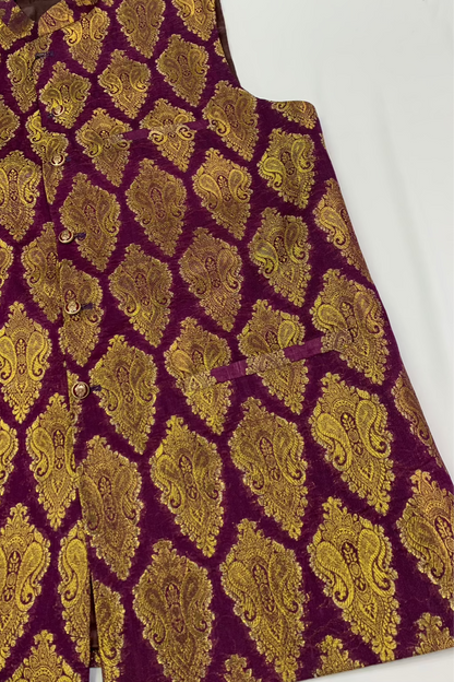 MW1 Gold Zari Men's Fashion Banarsi Waistcoat