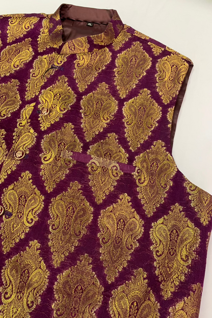 MW1 Gold Zari Men's Fashion Banarsi Waistcoat