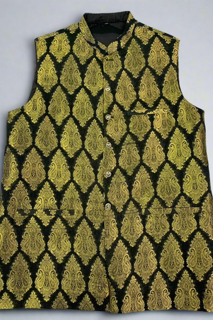 MW1 Gold Zari Men's Fashion Banarsi Waistcoat