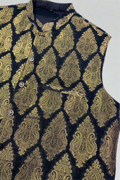 MW1 Gold Zari Men's Fashion Banarsi Waistcoat