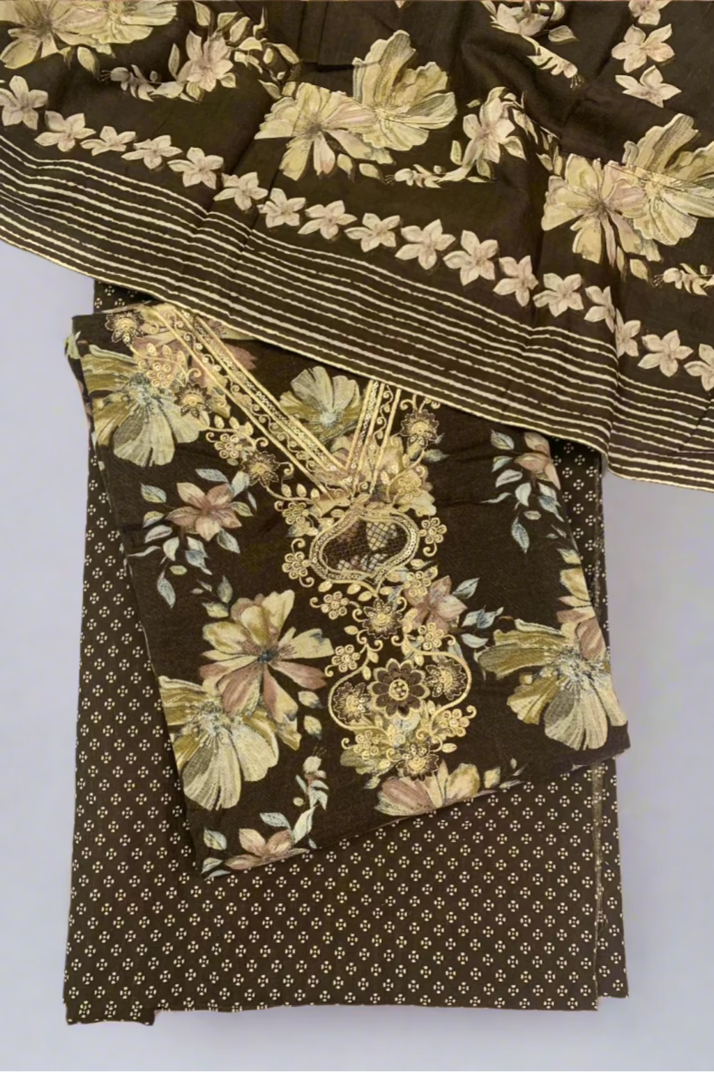 9841 Embroidered Neckline Floral Cotton 3pc Unstitched Suit