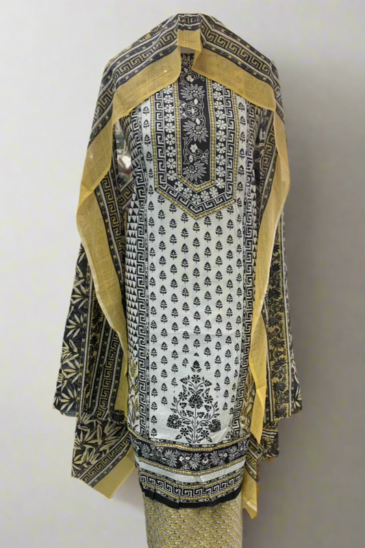 9527 Floral Print Cotton 3pc Unstitched Suit with Diamante