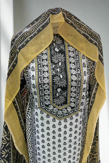 9527 Floral Print Cotton 3pc Unstitched Suit with Diamante