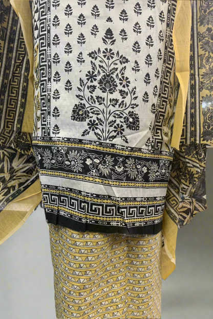 9527 Floral Print Cotton 3pc Unstitched Suit with Diamante