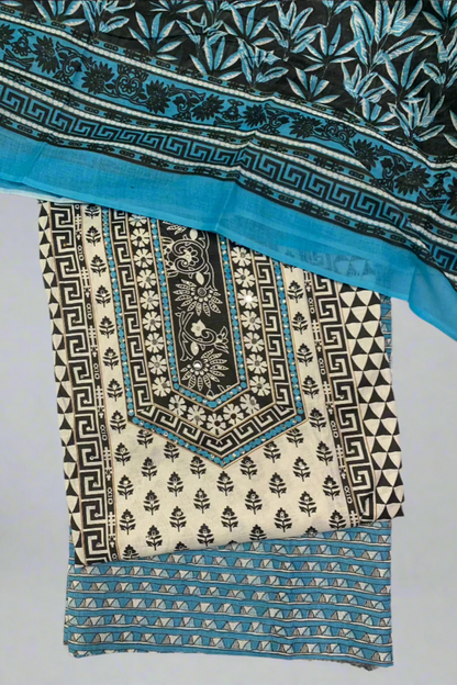 9527 Floral Print Cotton 3pc Unstitched Suit with Diamante