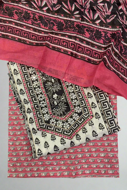 9527 Floral Print Cotton 3pc Unstitched Suit with Diamante