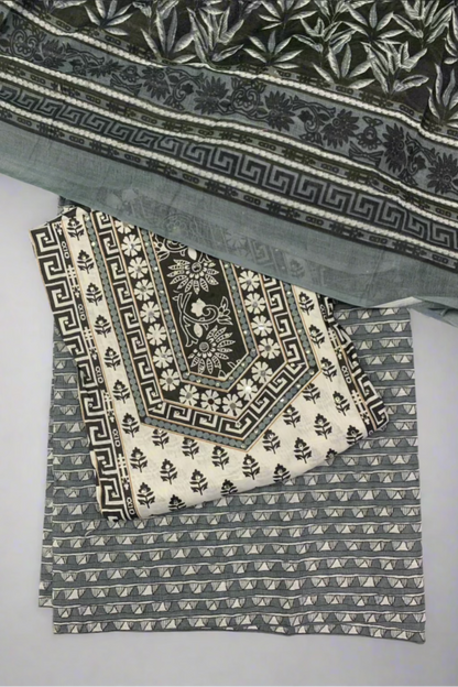 9527 Floral Print Cotton 3pc Unstitched Suit with Diamante