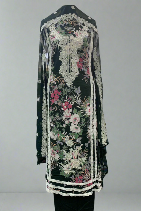 10882 Embroidery & Lace Detail Floral Cotton 3pc Unstitched Suit