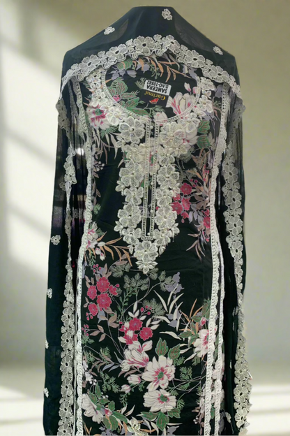 10882 Embroidery & Lace Detail Floral Cotton 3pc Unstitched Suit