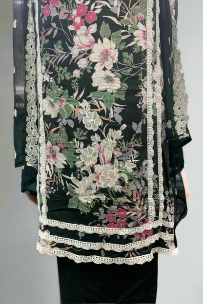 10882 Embroidery & Lace Detail Floral Cotton 3pc Unstitched Suit