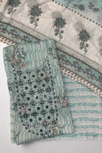 9924 Floral Print Embroidery Neckline Cotton 3pc Unstitched Suit