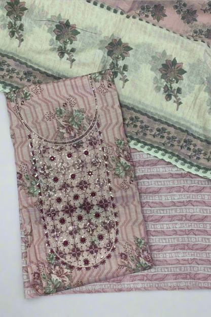 9924 Floral Print Embroidery Neckline Cotton 3pc Unstitched Suit