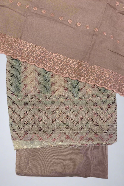 195 Floral Print Embroidered Alpine 3pc Warm Unstitched Suit
