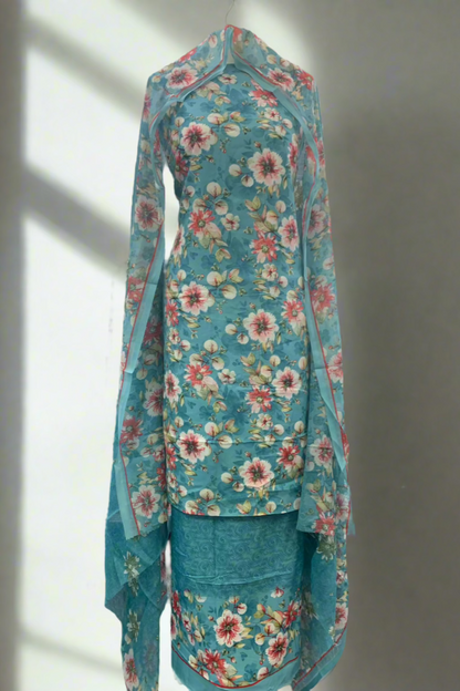 5975 Crepe Flower Print 3pc Unstitched Suit