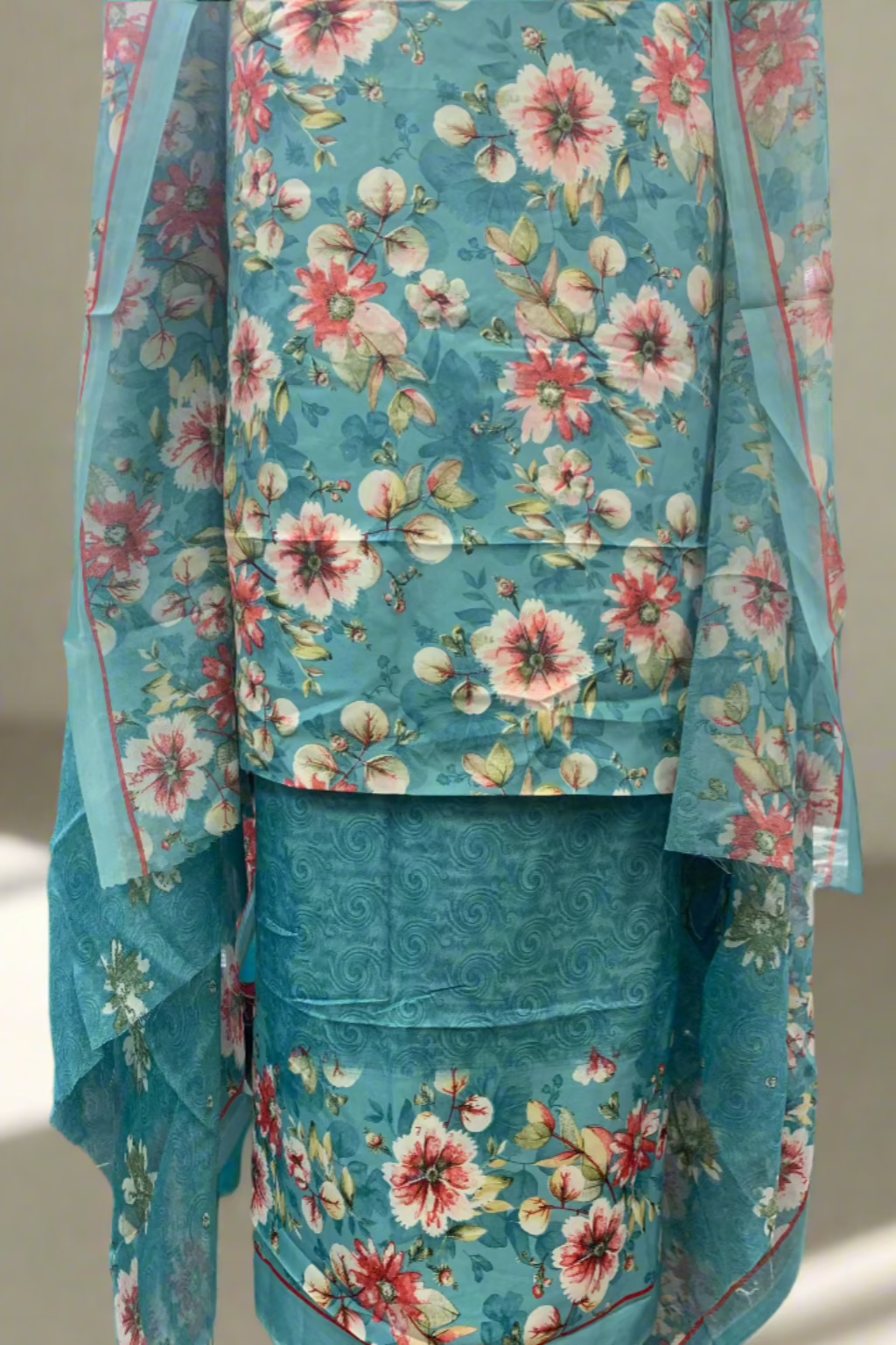 5975 Crepe Flower Print 3pc Unstitched Suit