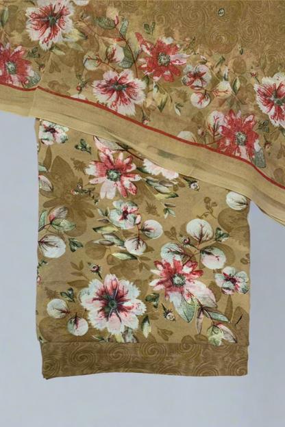 5975 Crepe Flower Print 3pc Unstitched Suit